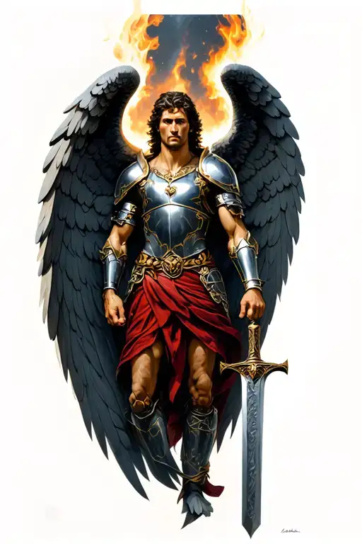 Archangel Michael Strong With Chest Armor Large Wings Yielding A Sword