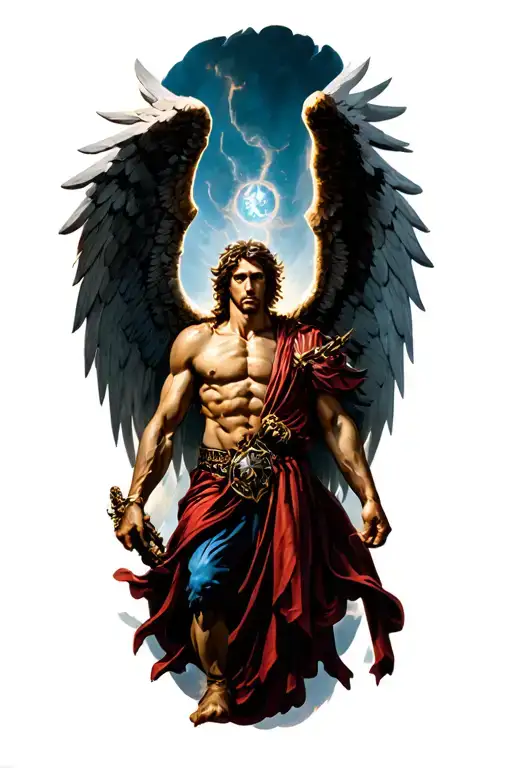 Archangel Michael Strong Large Wings Defeating Demons