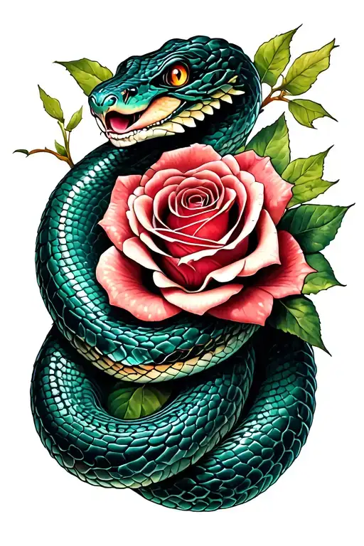 Snake With A Rose Intertwined