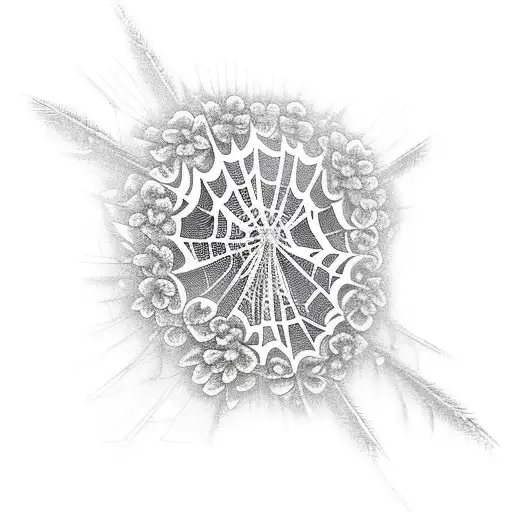 Spider Webs And Spider With Flowers