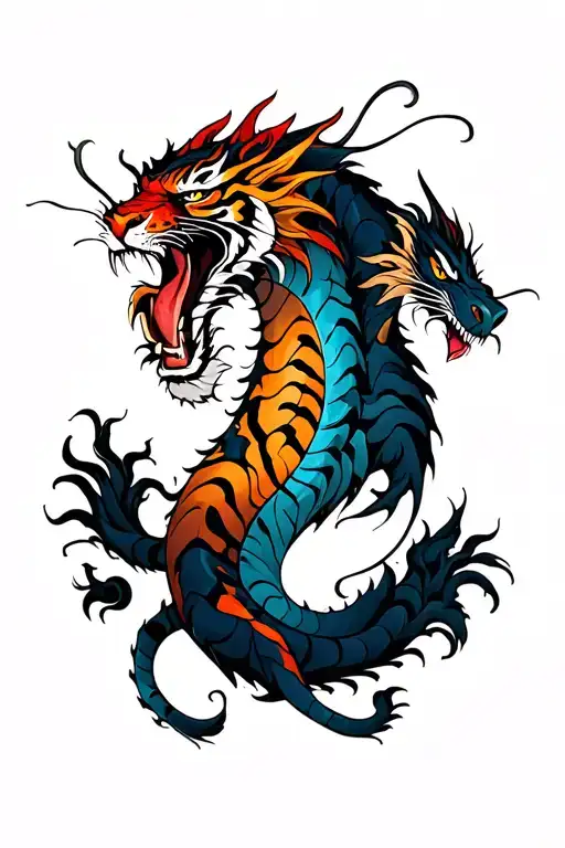 Tigre And Dragon Fighting Forming The Yin Yang Symbol