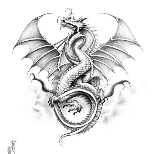 Dragon With Sword In Between It