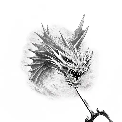 Dragon Being Slain With A Sword