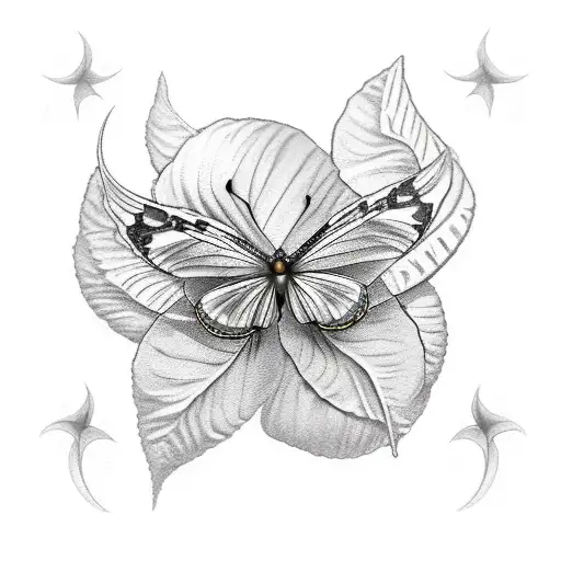Honeysuckle Flower With Butterfly And Crescent Moon