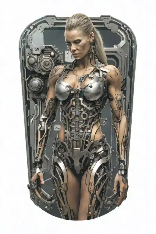 Bodybuilder Muscular Women With Technology Circuits Merging