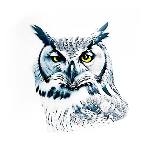 Realistic Black And White Great Horned Owl In A Forest