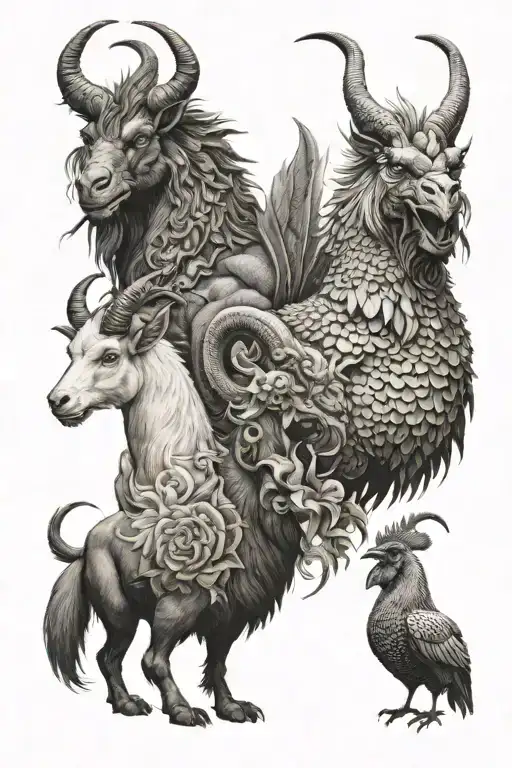 Dragon And Goat And Dog And Rooster Wearing