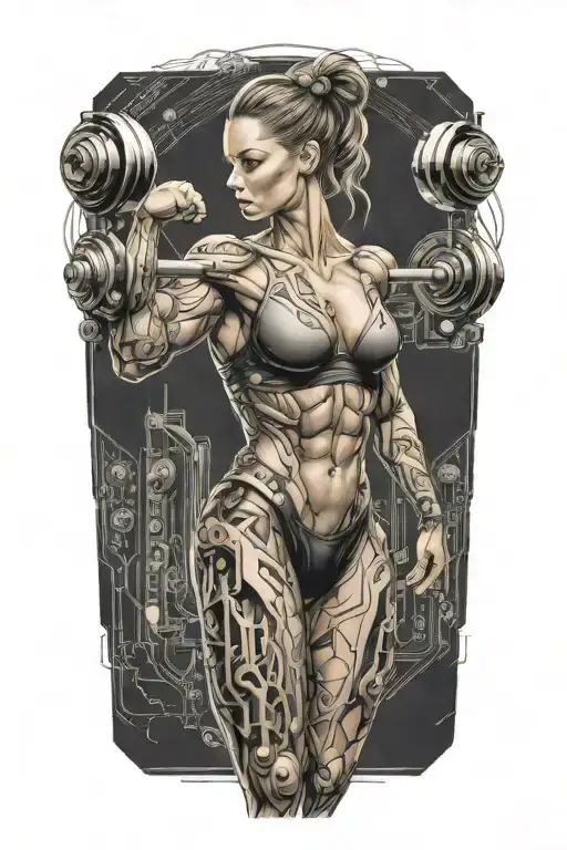 Bodybuilder Muscular Women Deadlifting With Technology Circuits Vectors Board Merging