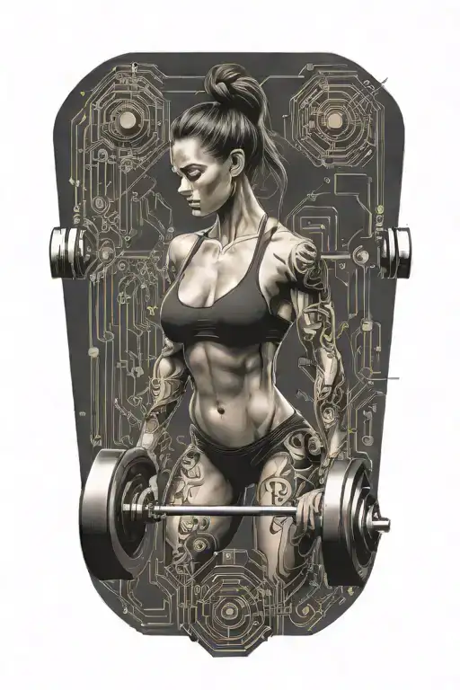 Bodybuilder Muscular Women Deadlifting With Technology Circuits Vectors Board Merging