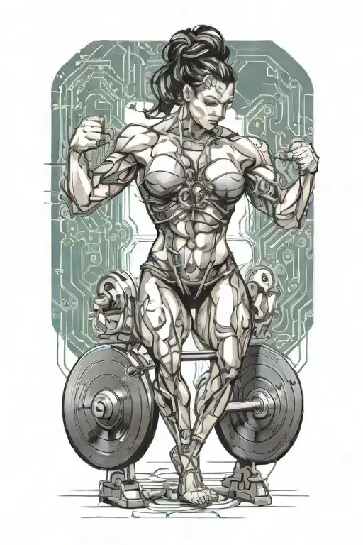 Bodybuilder Muscular Women Deadlifting With Technology Circuits Vectors Board Merging