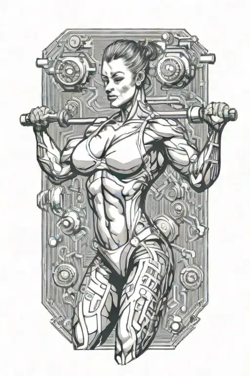 Bodybuilder Muscular Women Weightlifting With Technology Circuits Vectors Board Merging