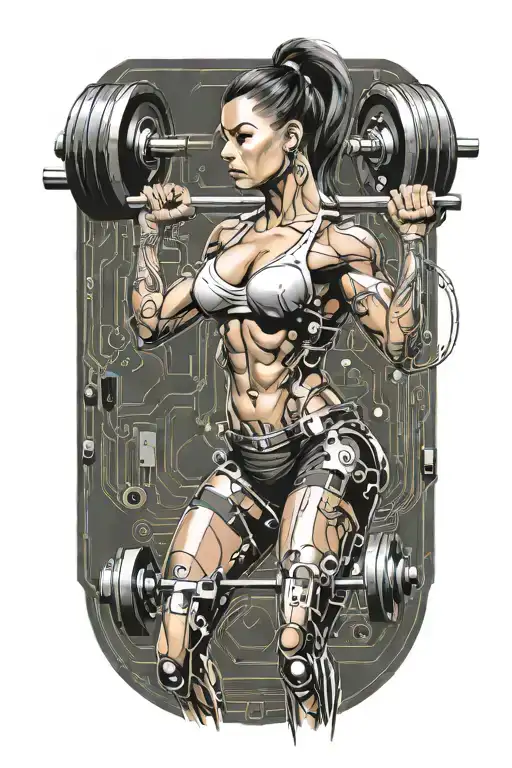 Sexy Muscular Women Weightlifting With Technology Circuits Vectors Board Merging