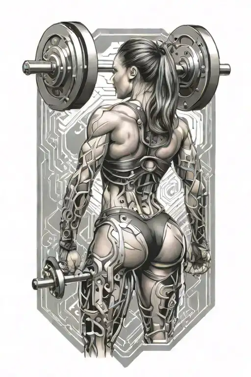 Sexy Muscular Women Weightlifting With Technology Circuits Vectors Board Merging