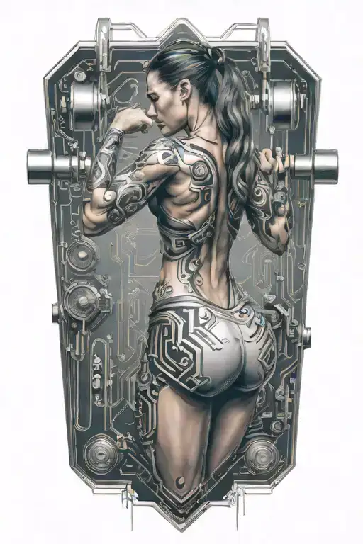 Sexy Muscular Women Weightlifting With Technology Circuits Vectors Board Merging