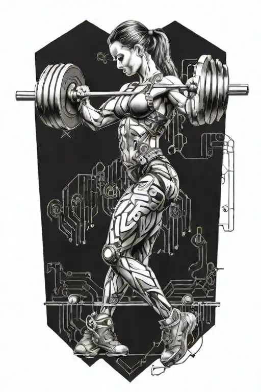 Muscular Women Weightlifting With Technology Circuits Vectors Board Merging