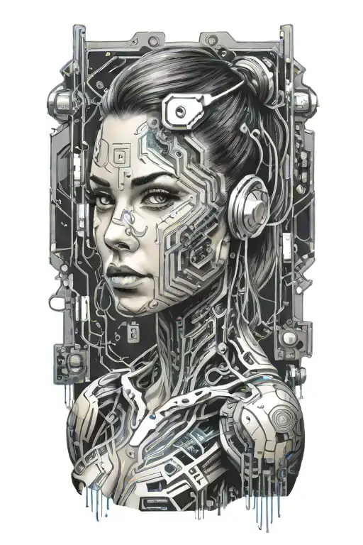 Sexy Muscular Women With Technology Circuits Vectors Board Merging