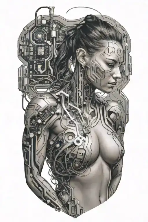 Sexy Muscular Women With Technology Circuits Vectors Board Merging