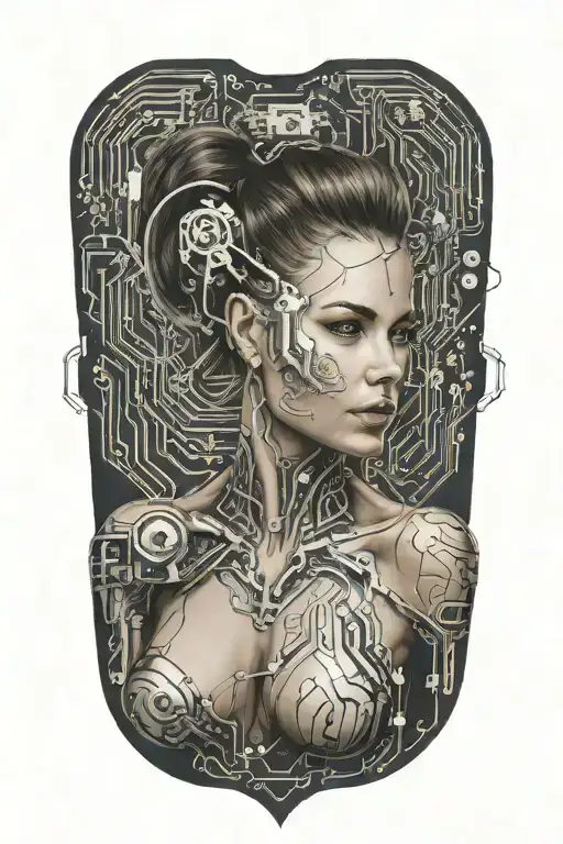 Sexy Muscular Women With Technology Circuits Vectors Board Merging