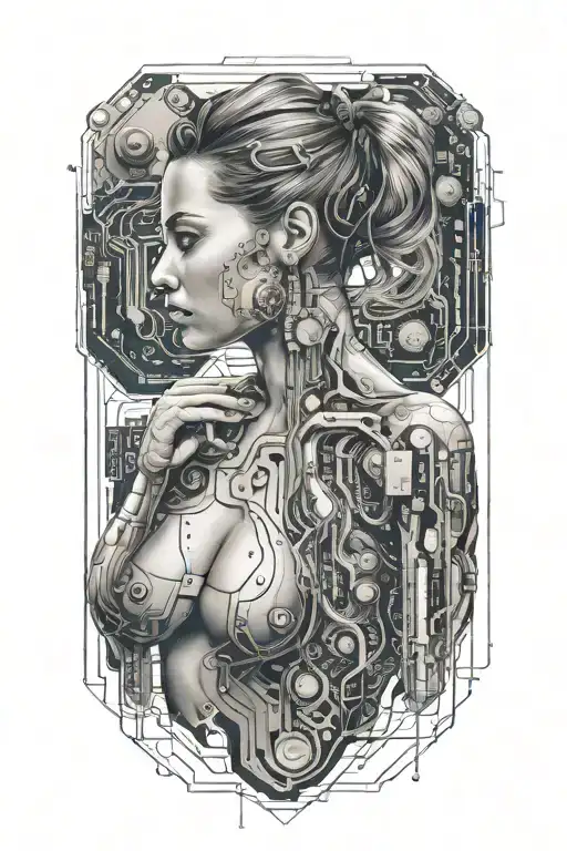 Sexy Muscular Women With Technology Circuits Vectors Board Merging