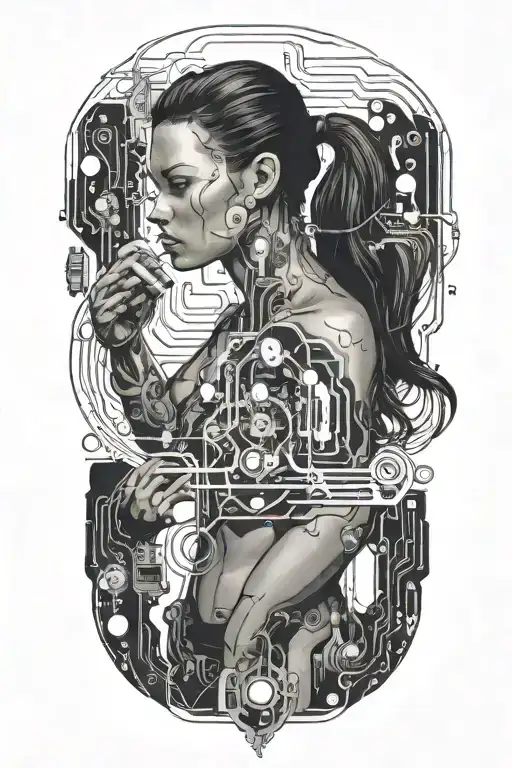 Sexy Muscular Women With Technology Circuits Vectors Board Merging
