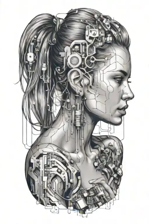 Sexy Muscular Women With Technology Circuits Vectors Board Merging