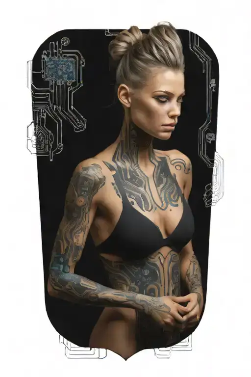 Sexy Muscular Women With Technology Circuits Vectors Board Merging