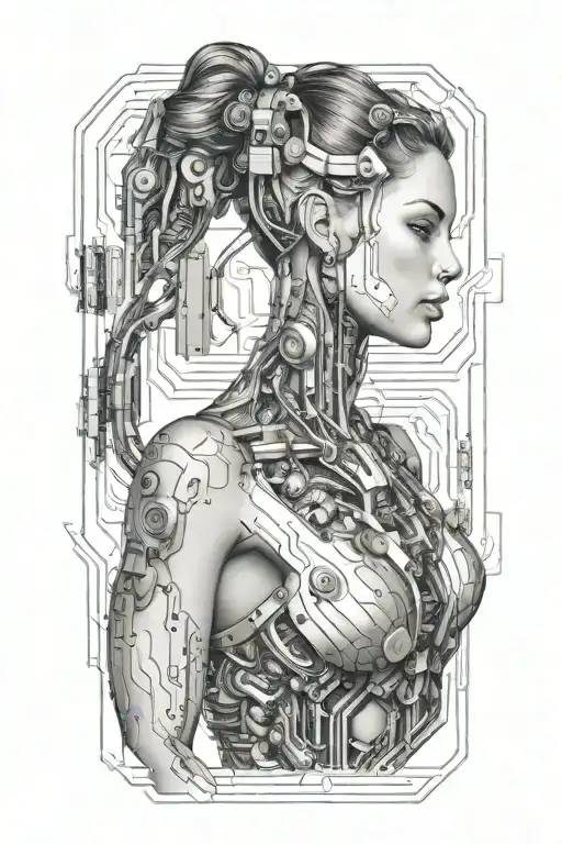 Sexy Muscular Women With Technology Circuits Vectors Board Merging
