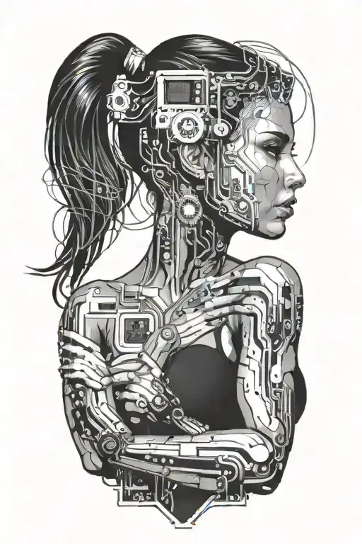 Sexy Muscular Women With Technology Circuits Vectors Board Merging