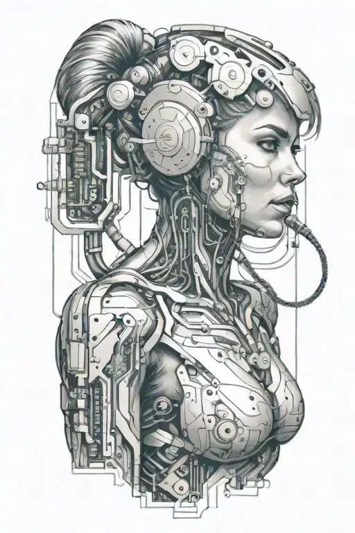 Sexy Muscular Women With Technology Circuits Board Merging