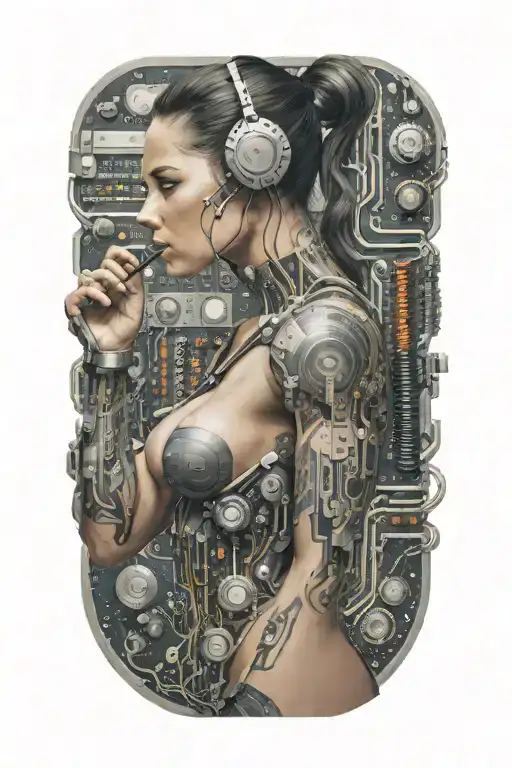 Sexy Muscular Women With Technology Circuits Board Merging