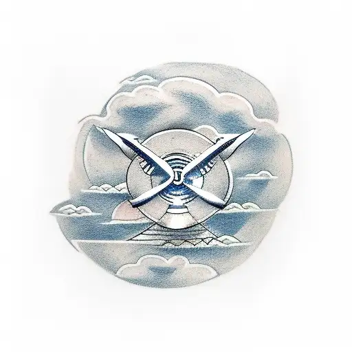 A Minimalist Tattoo Of A Cloud With Nsibidi Symbols Representing Speed