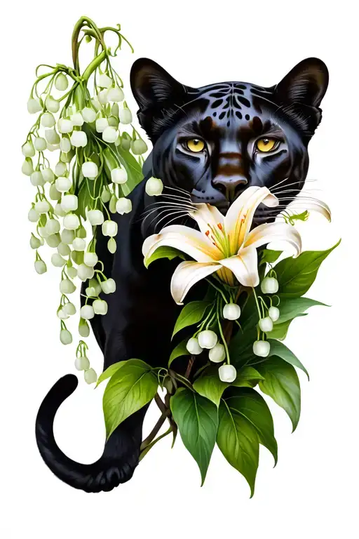 Female Black Panter With Lily Of The Valley