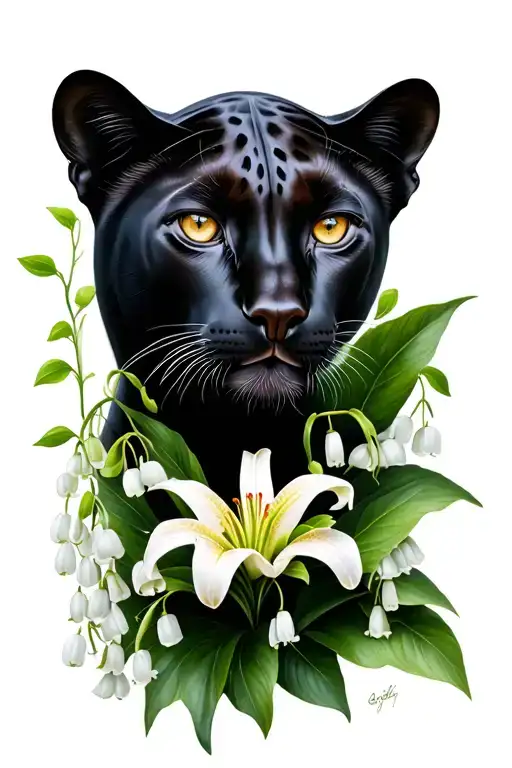 Female Black Panter With Lily Of The Valley
