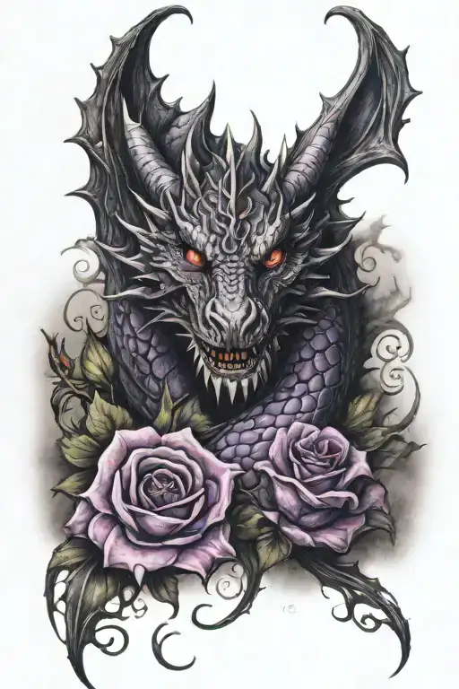 Gothic Black And Purple Dragon With A Rose