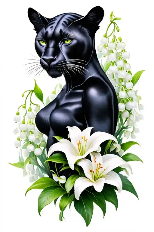 Female Black Panther With Lily Of The Valley