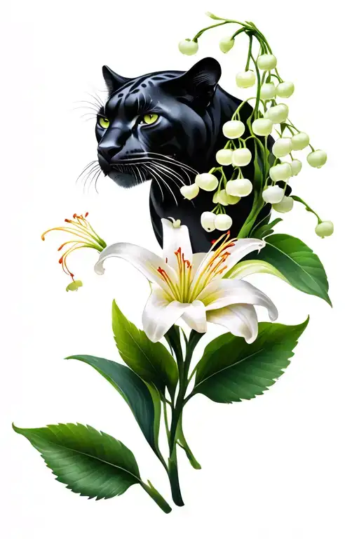 Female Black Panther With Lily Of The Valley