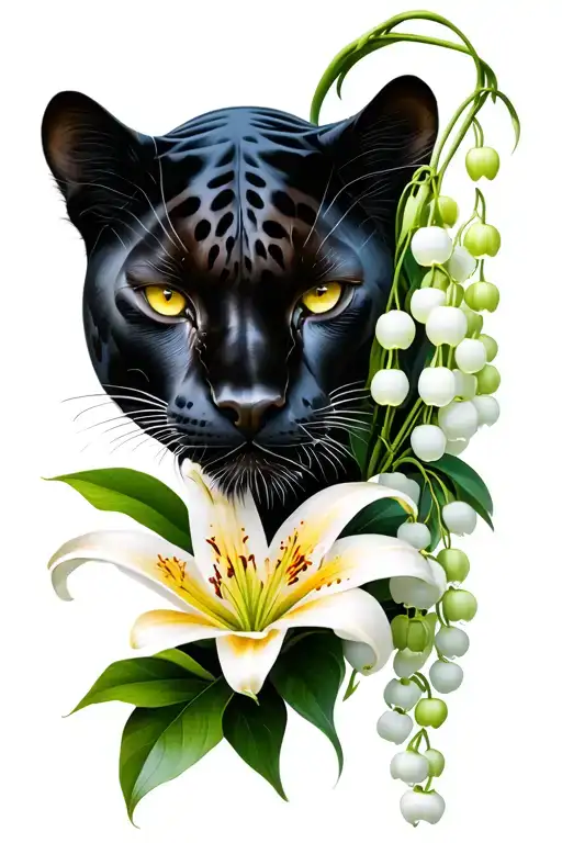 Female Black Panther With Lily Of The Valley
