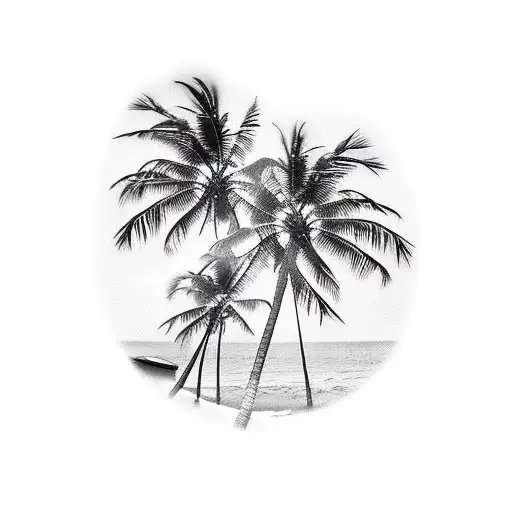 Beach With Palm Trees And Waves