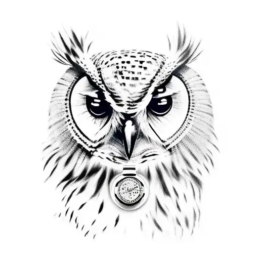 Owl With Watch In Eyes And Key