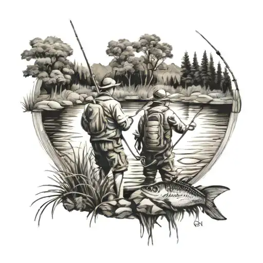 Two Man Fishing In Nature
