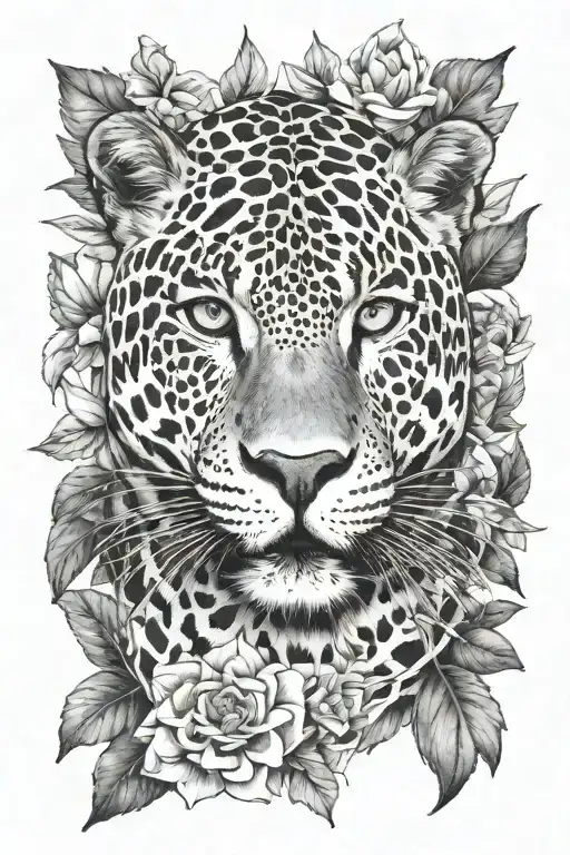 Jungle Forest Animals Black White Red Flower Jaguar