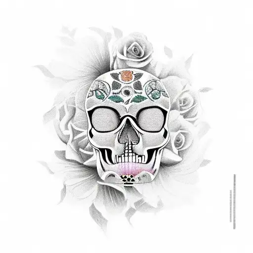 Realistic Floral Arrangement With Hidden Skull Imagery
