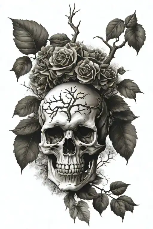 Realistic Skull And Dyig Tree