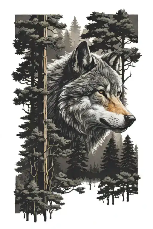 Wulf And Forest Trees Background Looking