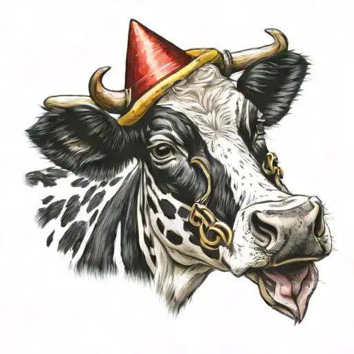 Holstein Cow With Party Hat And Kazoo