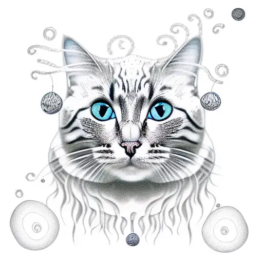 A Realistic Portrait Of A Cat Surrounded By Floating Jellyfish In A Starry Night Sky