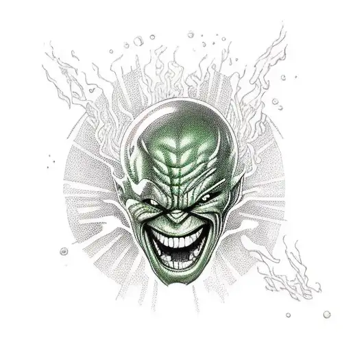 Green Goblin Tatoo With Pumpkin Bombs He Throws While He's Gliding On His Hoverboard Off Spider