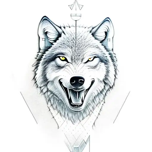 A Big Grey Wolf With The Infrastructure Of The Lost City Of Atlantic Behind