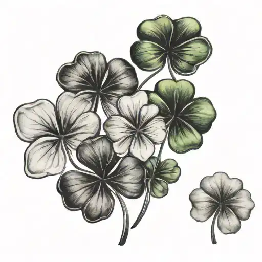 Black And White Cluster Of Four Shamrocks