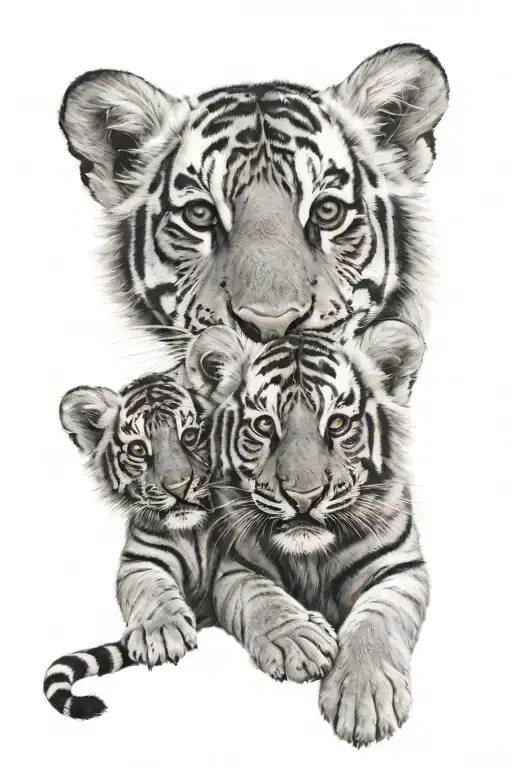 Tiger Cubs Under Big Tiger With Names Incorporated